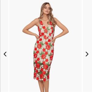 Xscape Lace Embellished V-Neck Tea Dress from Lord and Taylor